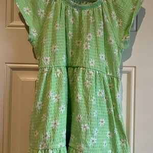 BCG Green Daisy Print Girls Tiered Dress